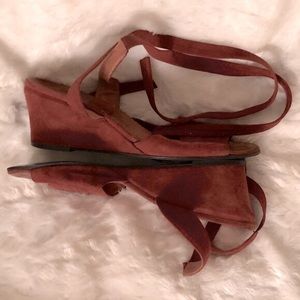 JB Martin Paris Vintage 70s Rust Suede Leather Wedge Heels with Ankle Straps